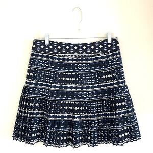 J. Crew Pleated Mini Skirt Size 4/6 Geometric Print Blue Academia School Girl